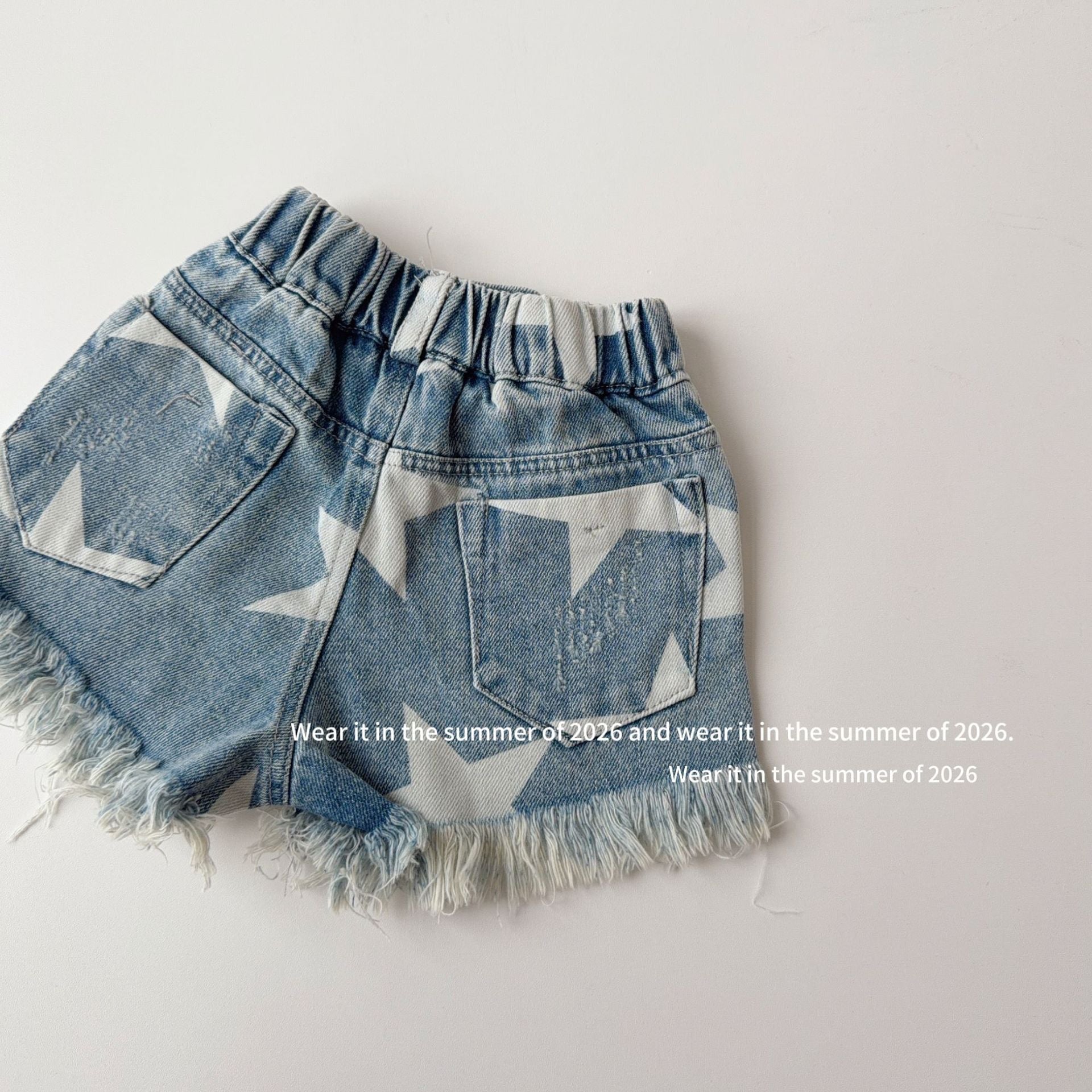 【90-150cm】毛邊破洞五角星熱褲