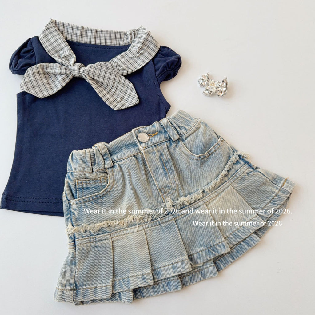 【90-150cm】荷葉邊牛仔A字半身裙