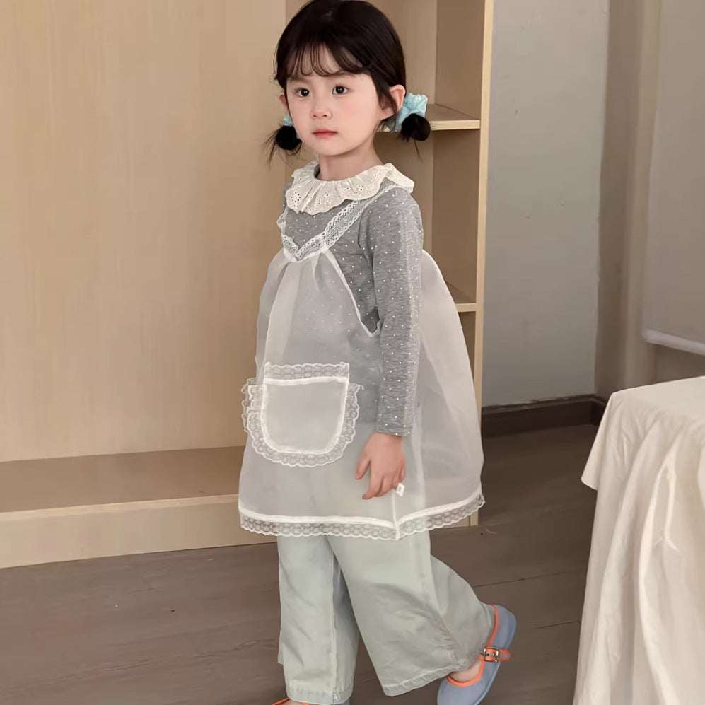 【90-140cm】蕾絲網紗連身裙 |花邊罩衫吊帶裙外穿上衣