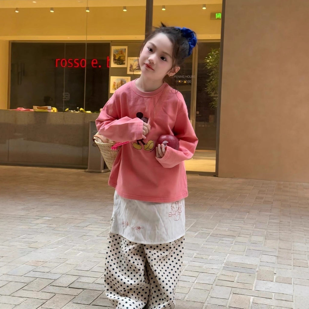 【90-140cm】米奇休閒T | 波點寬鬆闊腿褲