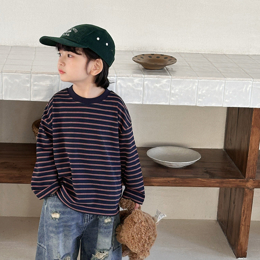 【80-140cm】撞色條紋打底衫