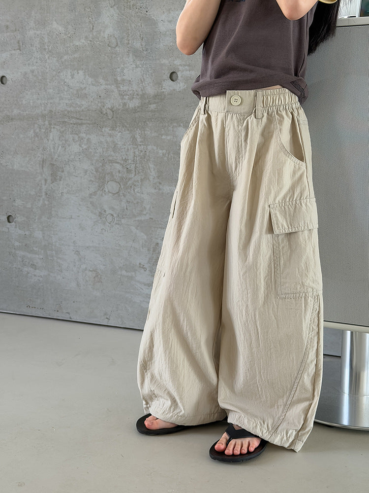 【100-170cm】3色-輕薄寬鬆口袋工裝休閒褲