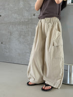 【100-170cm】3色-輕薄寬鬆口袋工裝休閒褲