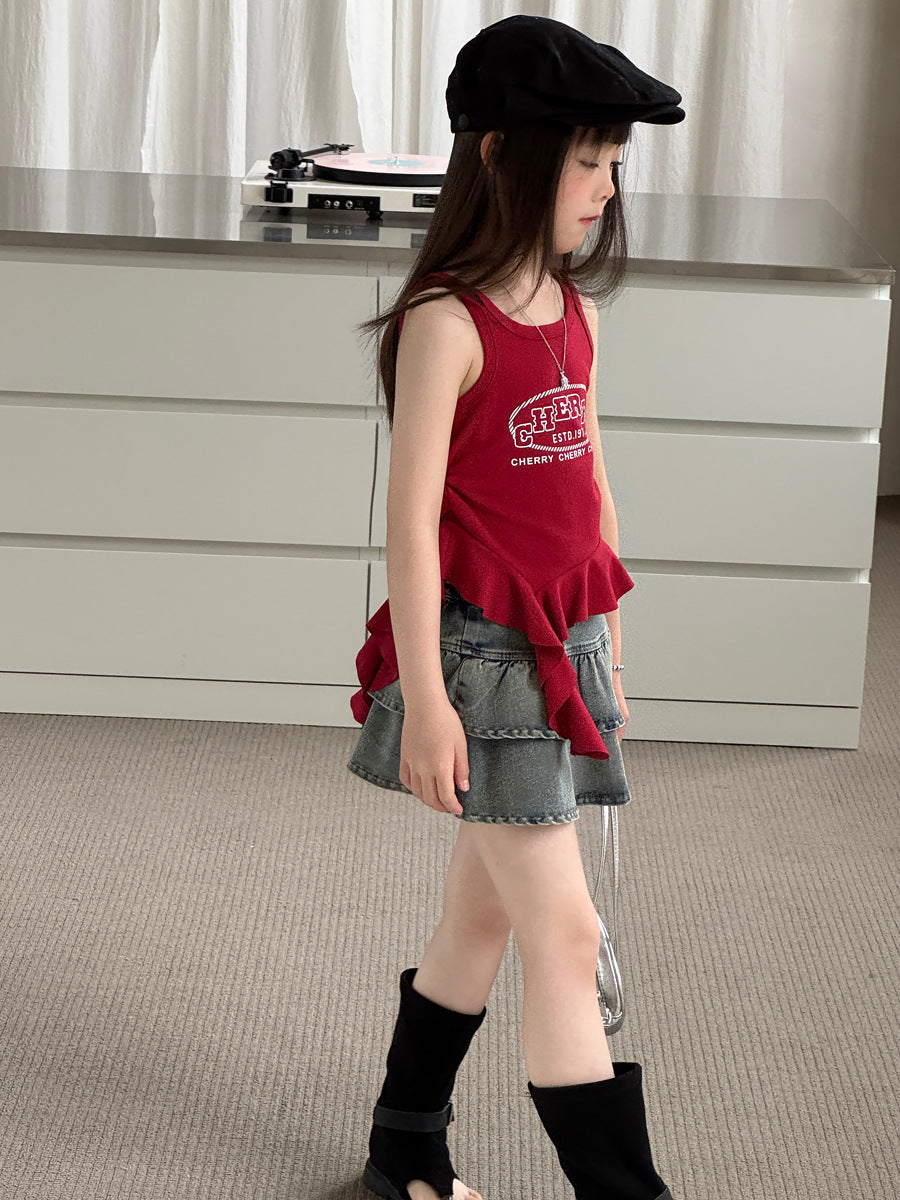 【100-150cm】韓版甜酷飄帶背心