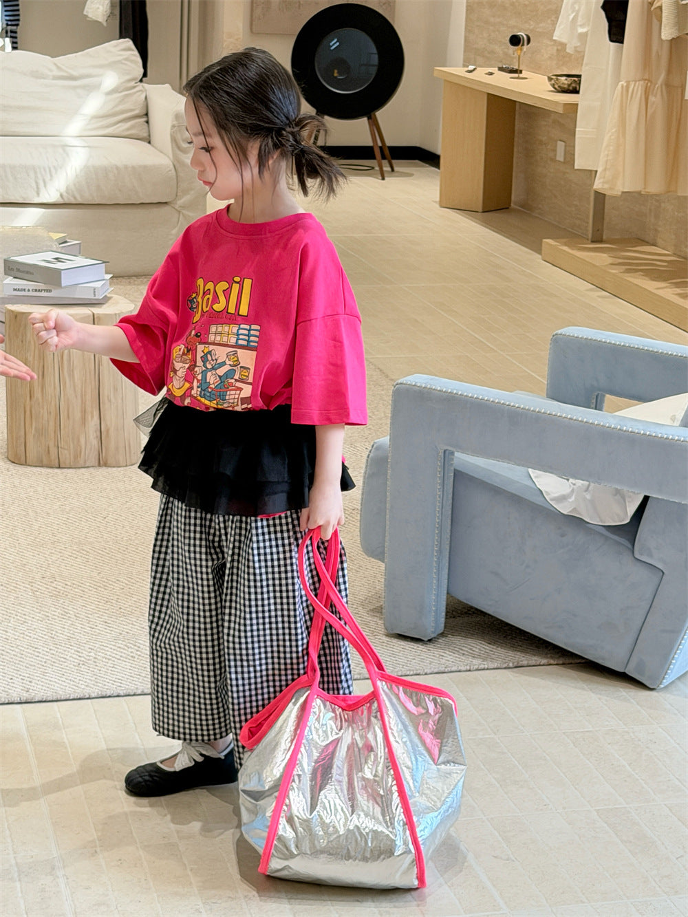 【90-150cm】韓版糖果色卡通印花短袖