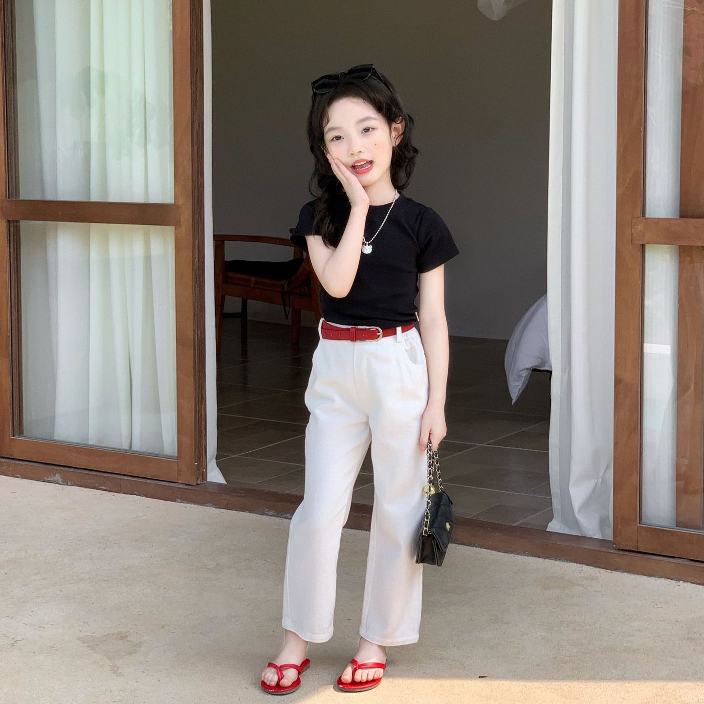 【90-150cm】美式牛仔棉窄直筒褲