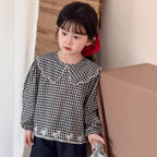 【90-140cm】重工刺繡格子襯衫