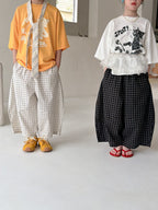 【100-160cm】韓版寬鬆格子燈籠褲
