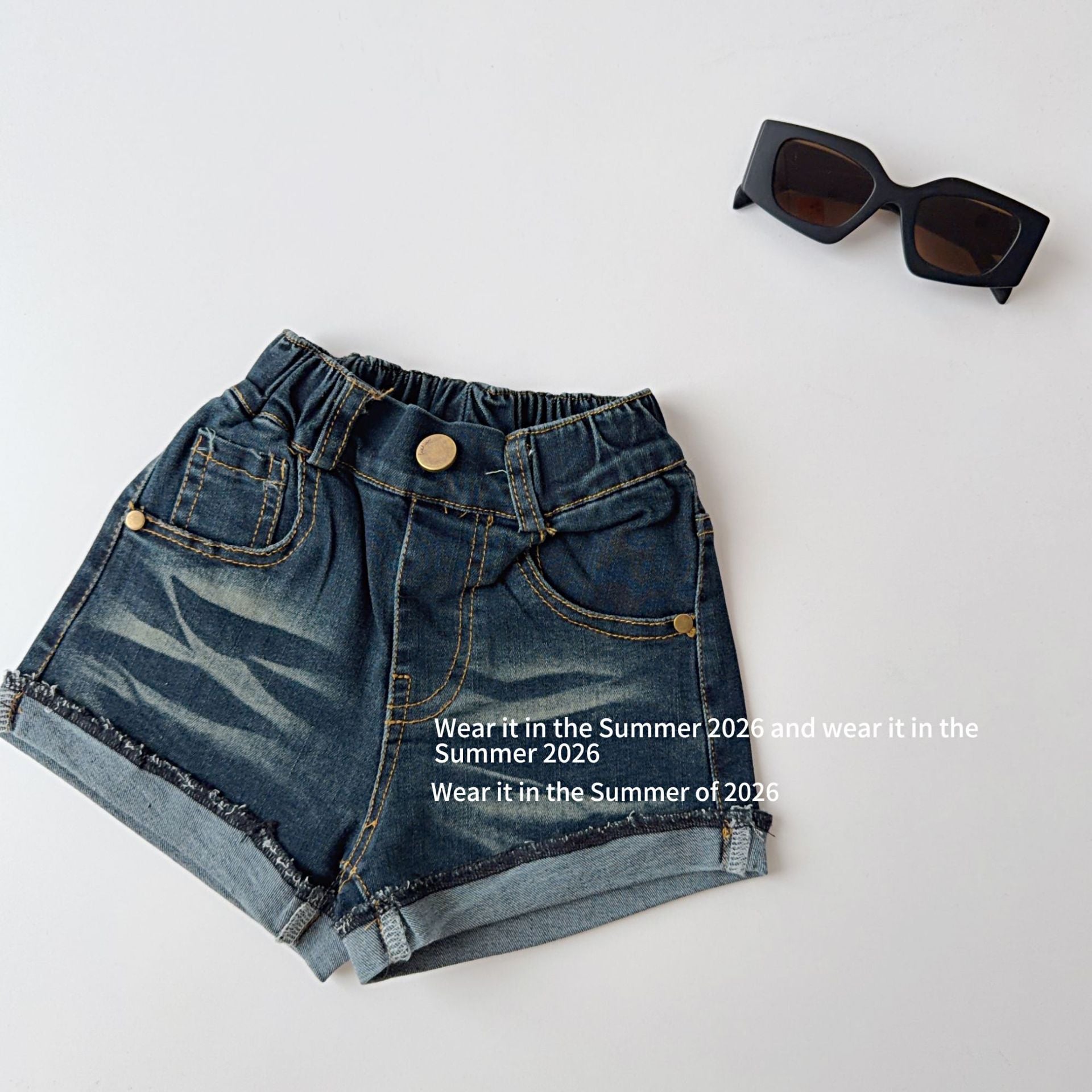 【90-150cm】y2k高腰辣妹牛仔短褲