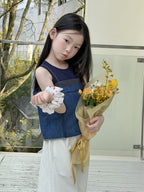 【100-170cm】復古格子拼接牛仔吊帶 | 內搭小背心