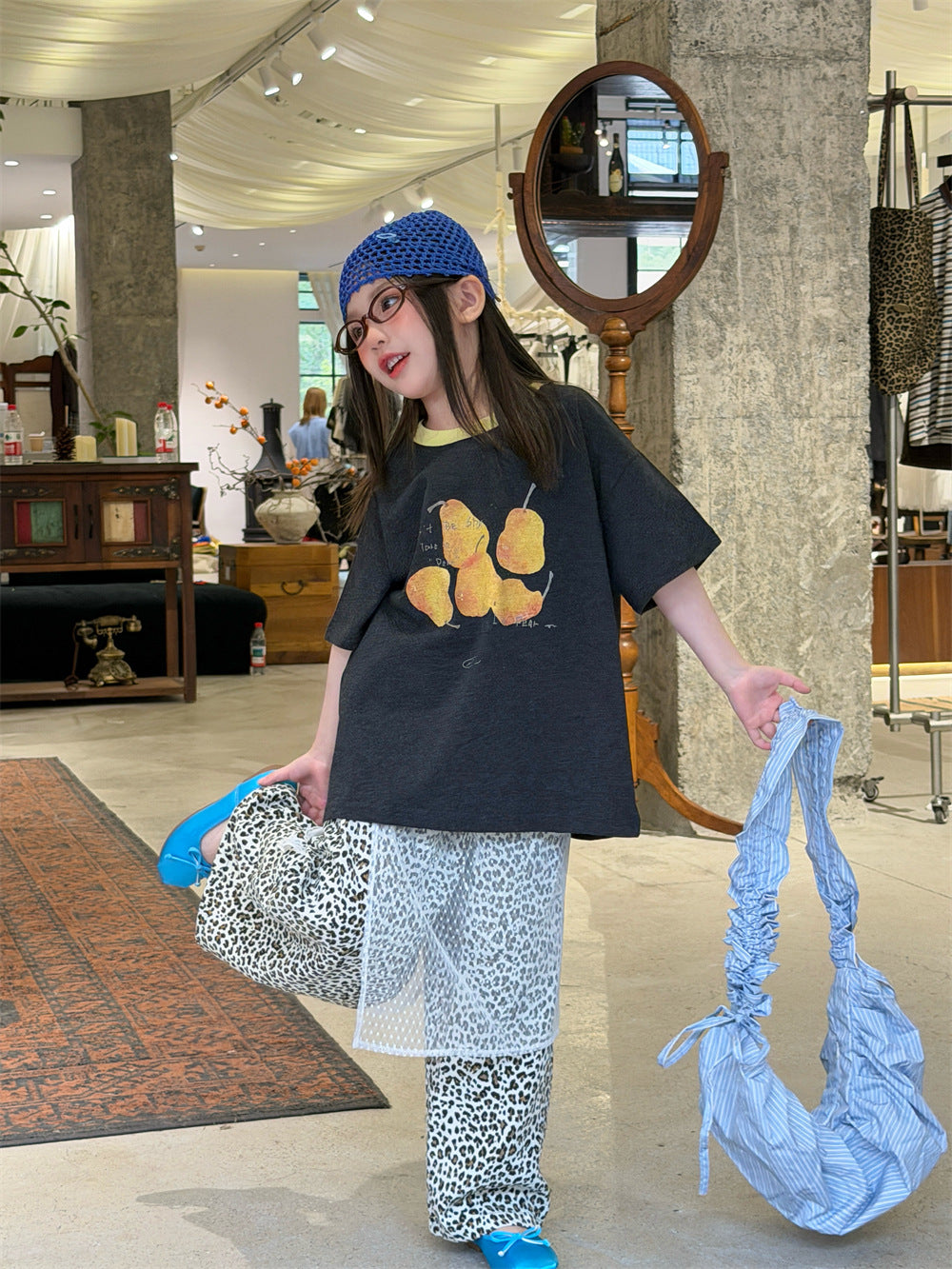 【90-150cm】韓版慵懶豹紋水洗休閒褲