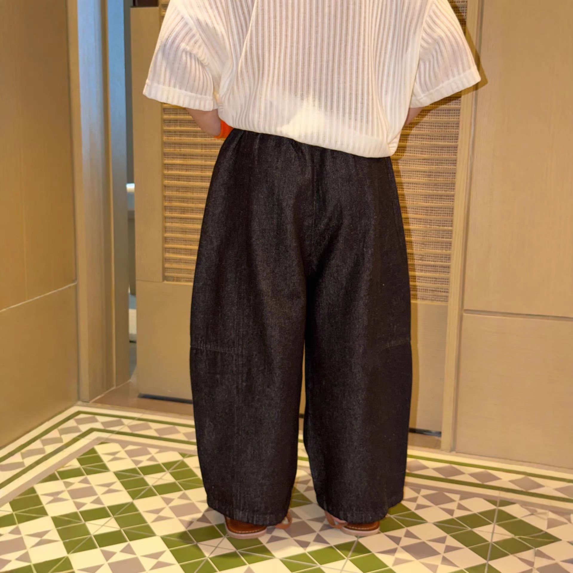 【90-150cm】韓版純色百搭休閒彎刀褲