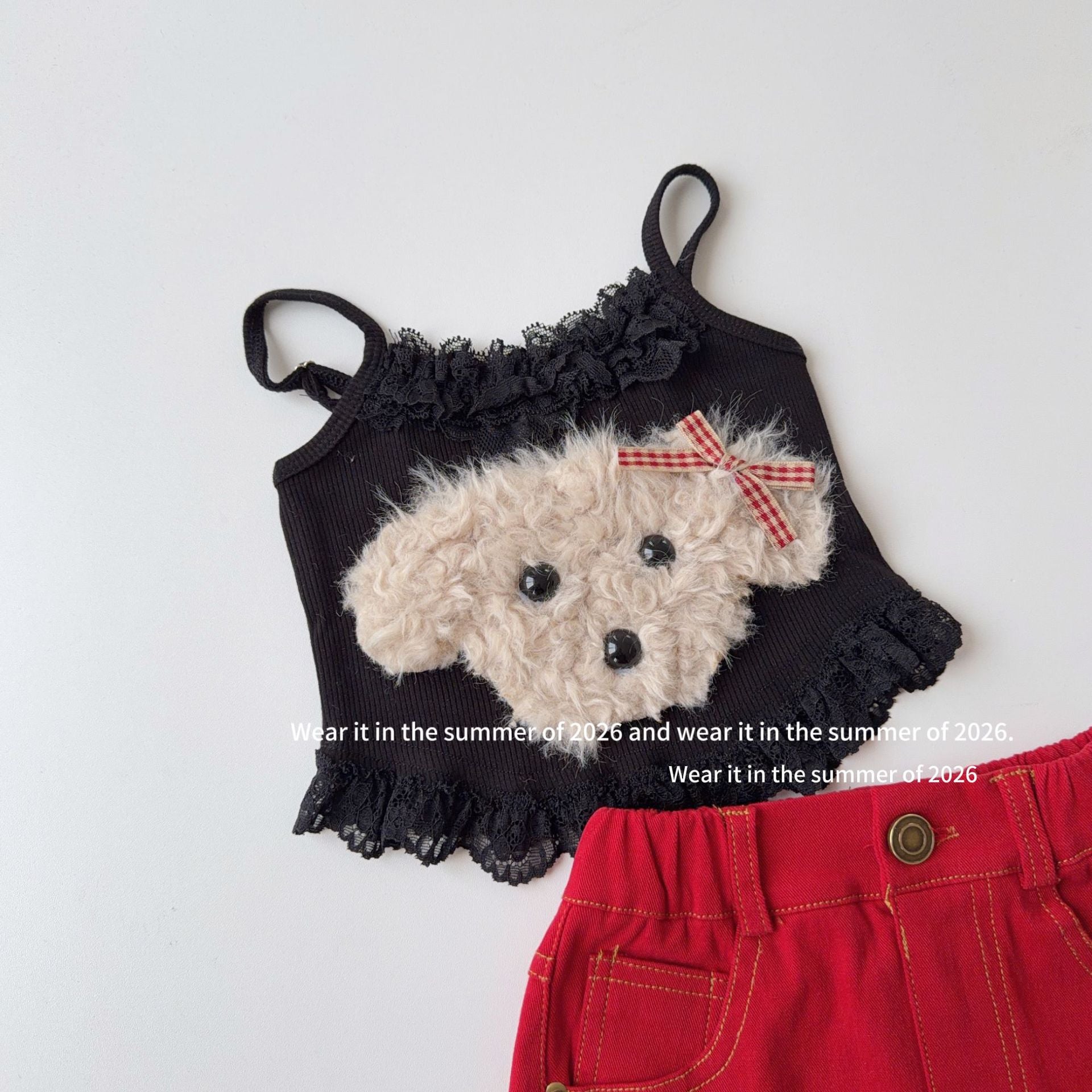 【90-150cm】蕾絲拼接毛毛狗吊帶小背心