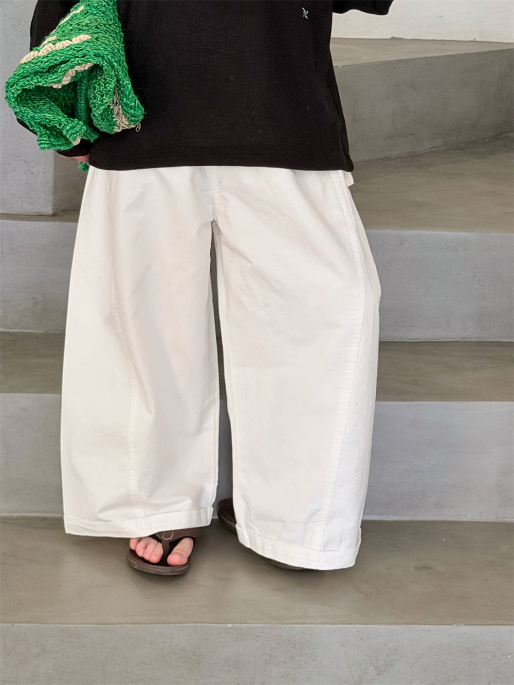 【90-150cm】韓版水洗棉直筒拼接休閒褲