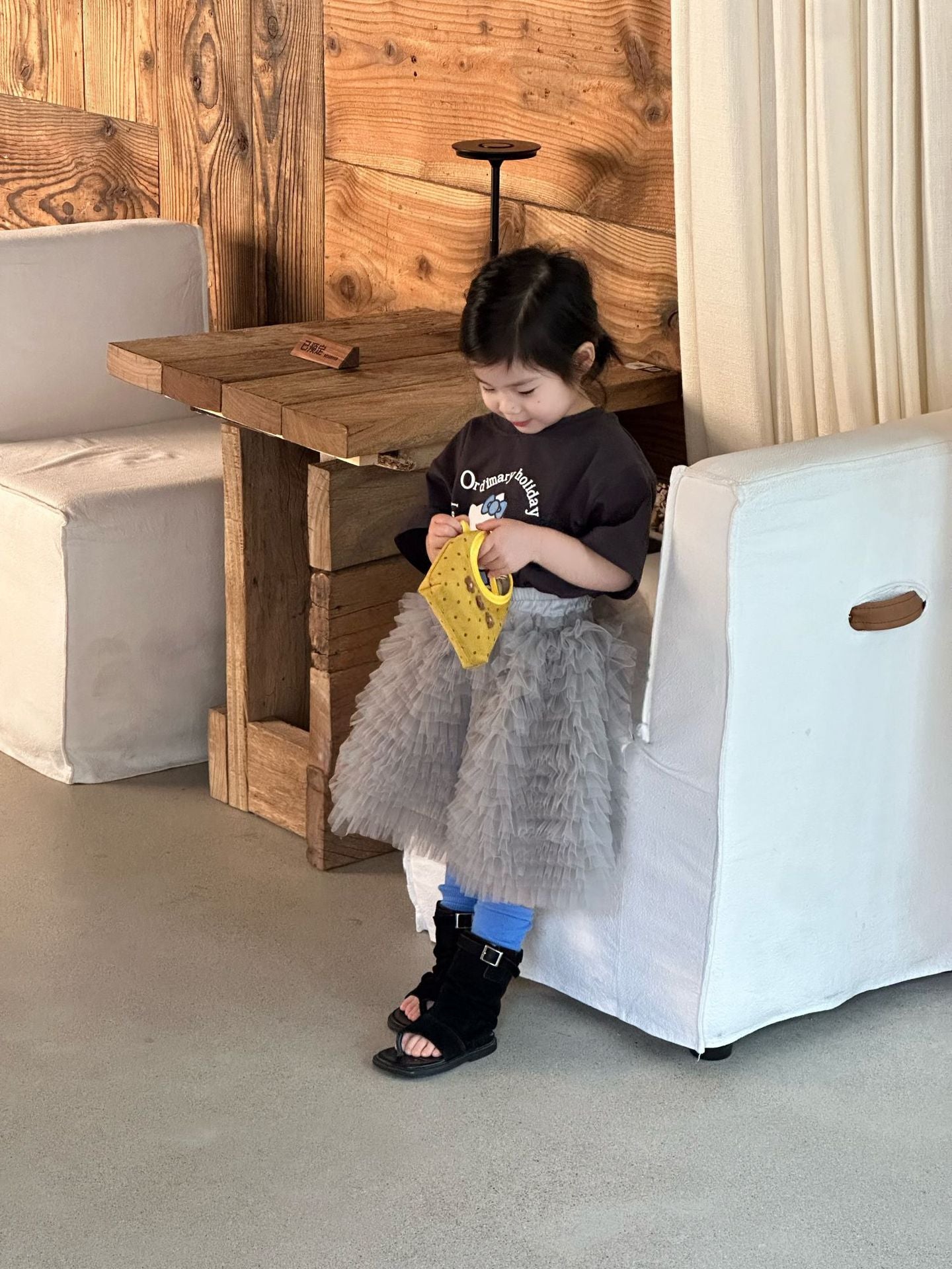 【90-140cm】KT寬鬆T | 灰色紗裙