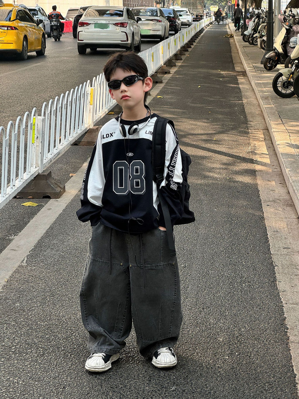 【90-160cm】帥氣街頭寬鬆撞色長袖純棉T