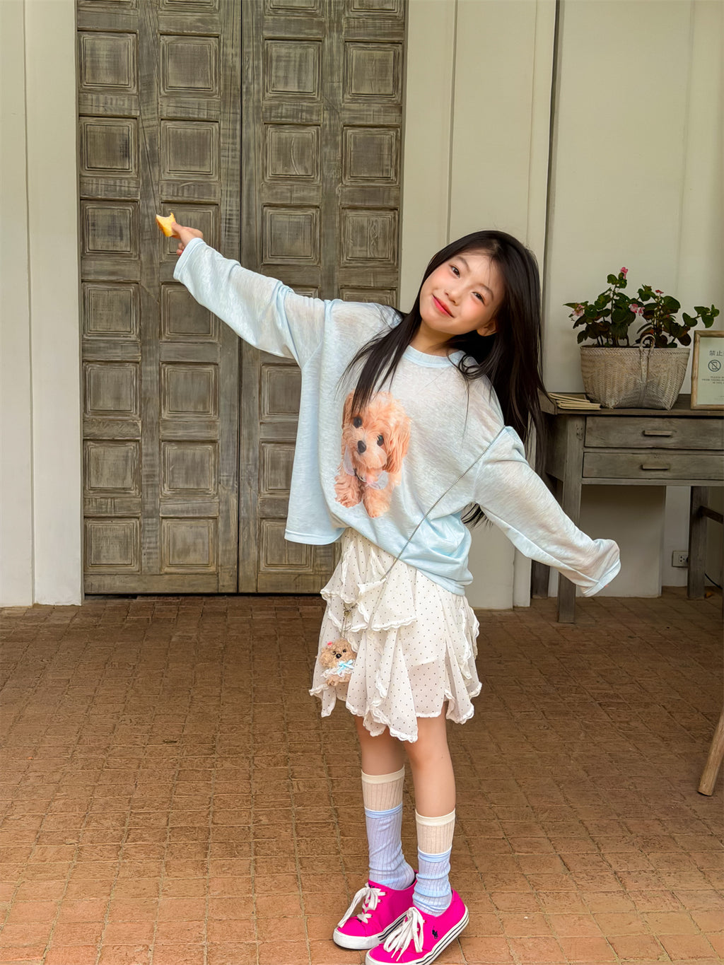【100-160cm】【親子款】可愛小狗長袖防曬T