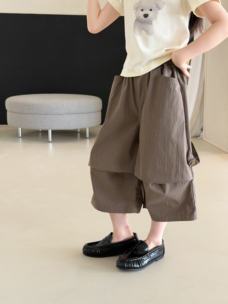 【100-170cm】質感雙層設計感寬鬆休閒隨性工裝七分褲