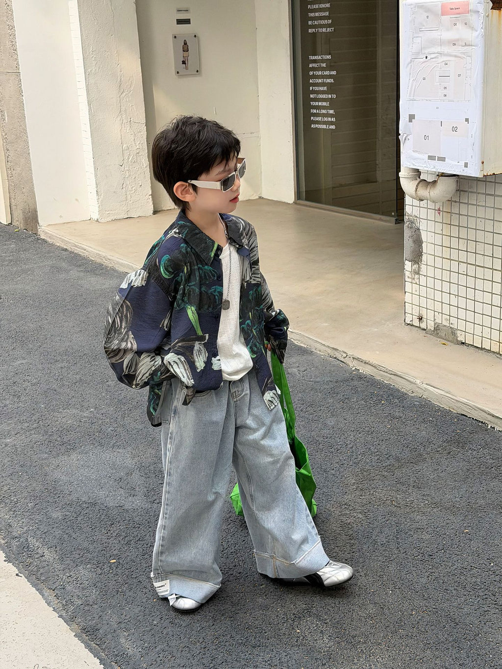 【90-160cm】潮帥抽象派藝術襯衫