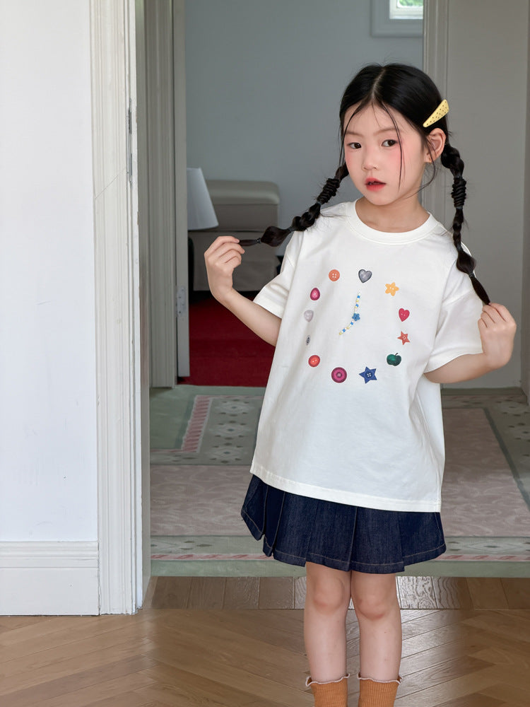 【100-170cm】韓版甜妹彩色串珠線條時鐘T