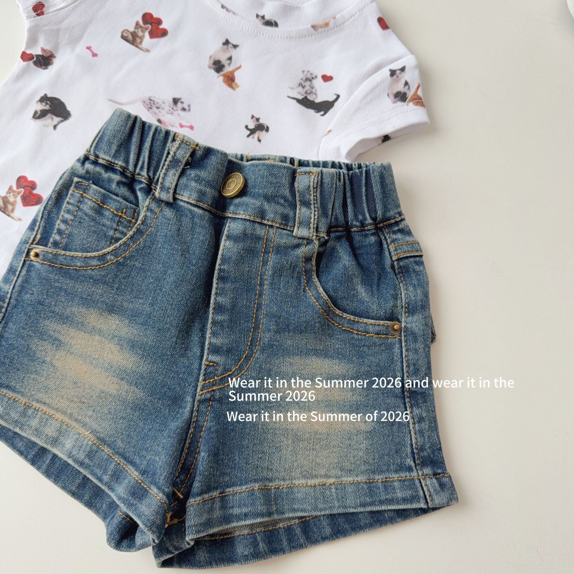 【90-150cm】貼標牛仔短褲