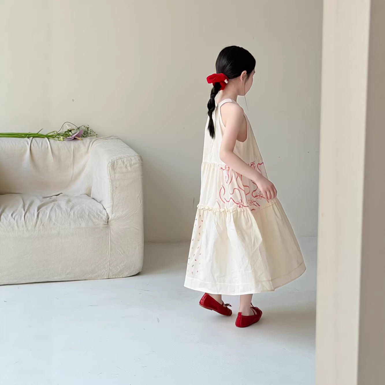 【100-160cm】韓版掛脖碎花背心裙