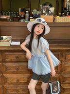 【100-160cm】條紋假兩件打底褲