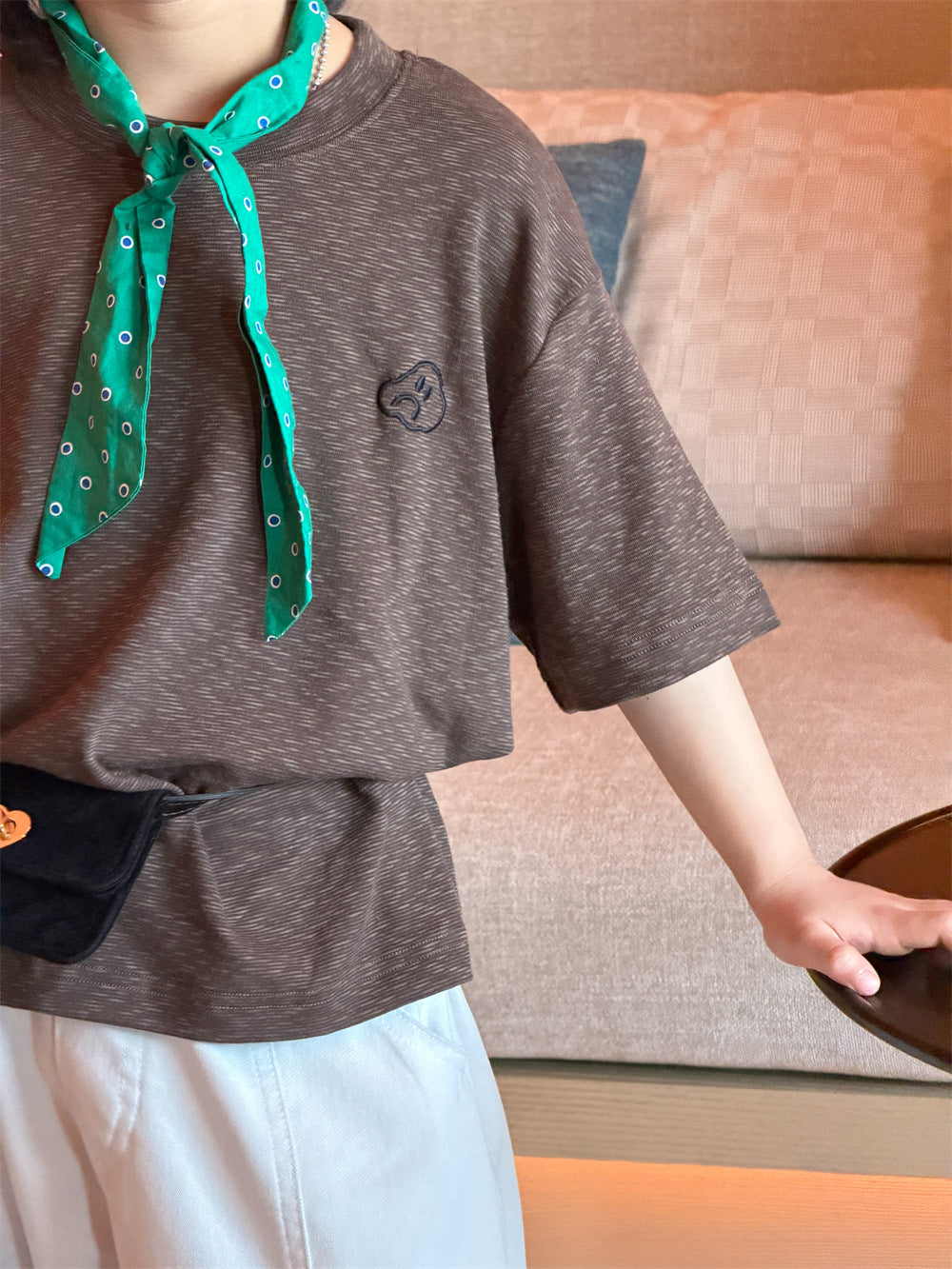 【90-150cm】韓版百搭刺繡圖案短袖