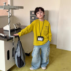 【100-170cm】重工砂洗破洞復古拼接直筒牛仔褲