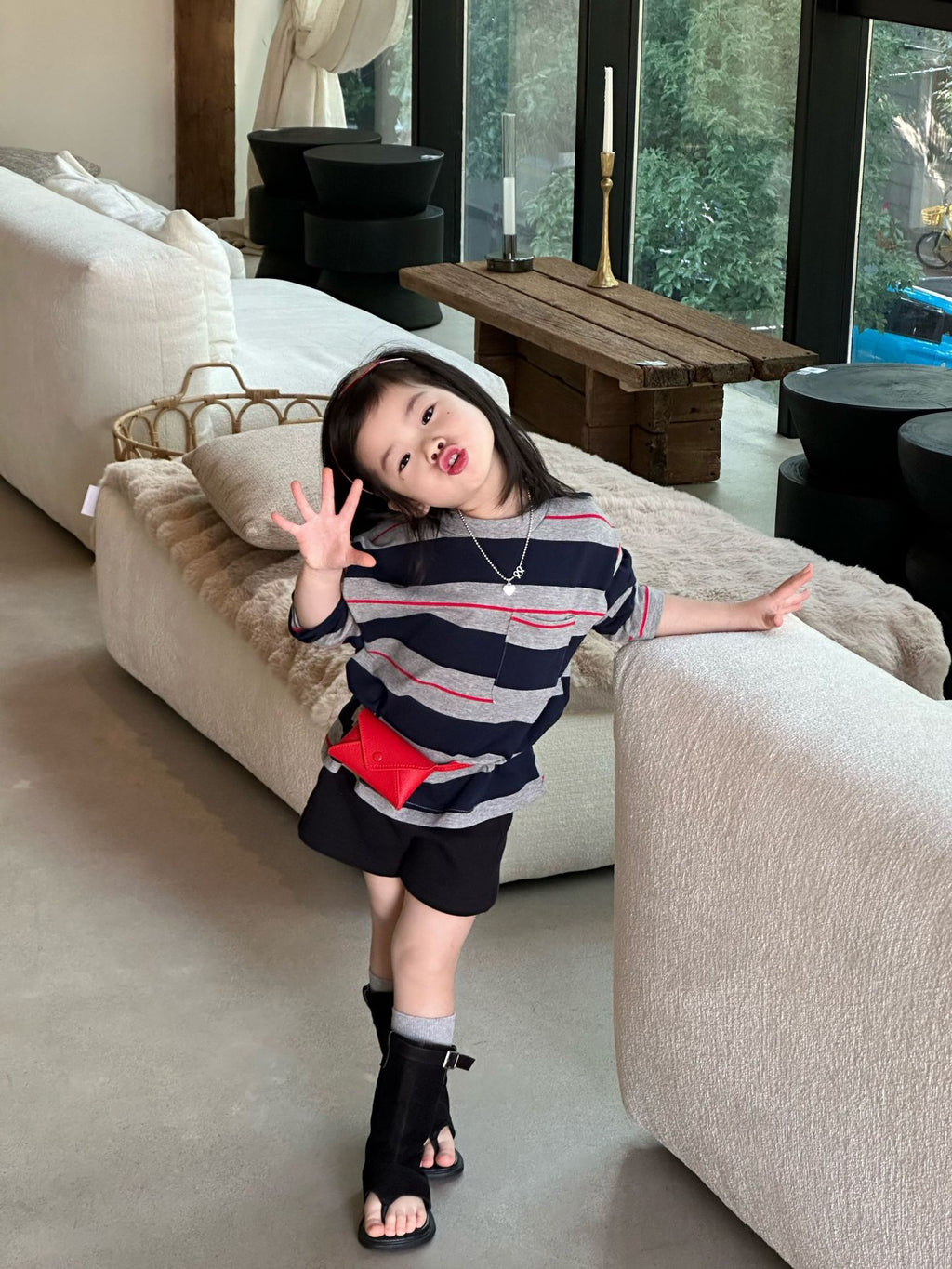 【90-140cm】條紋T | 黑色短褲