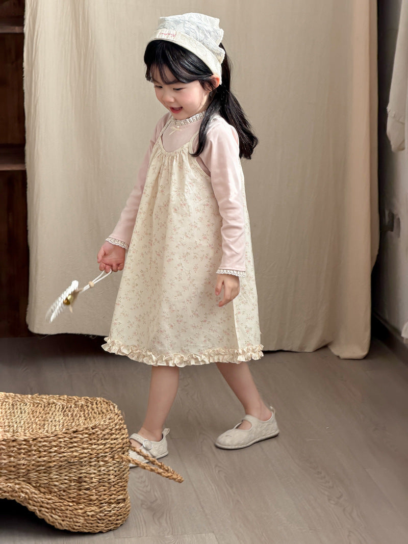 【90-140cm】韓版碎花棉布吊帶裙