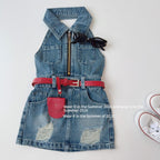 【90-150cm】【送包包皮帶】復古露背掛脖無袖翻領拉鍊高腰連身裙