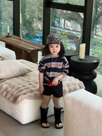 【90-140cm】條紋T | 黑色短褲