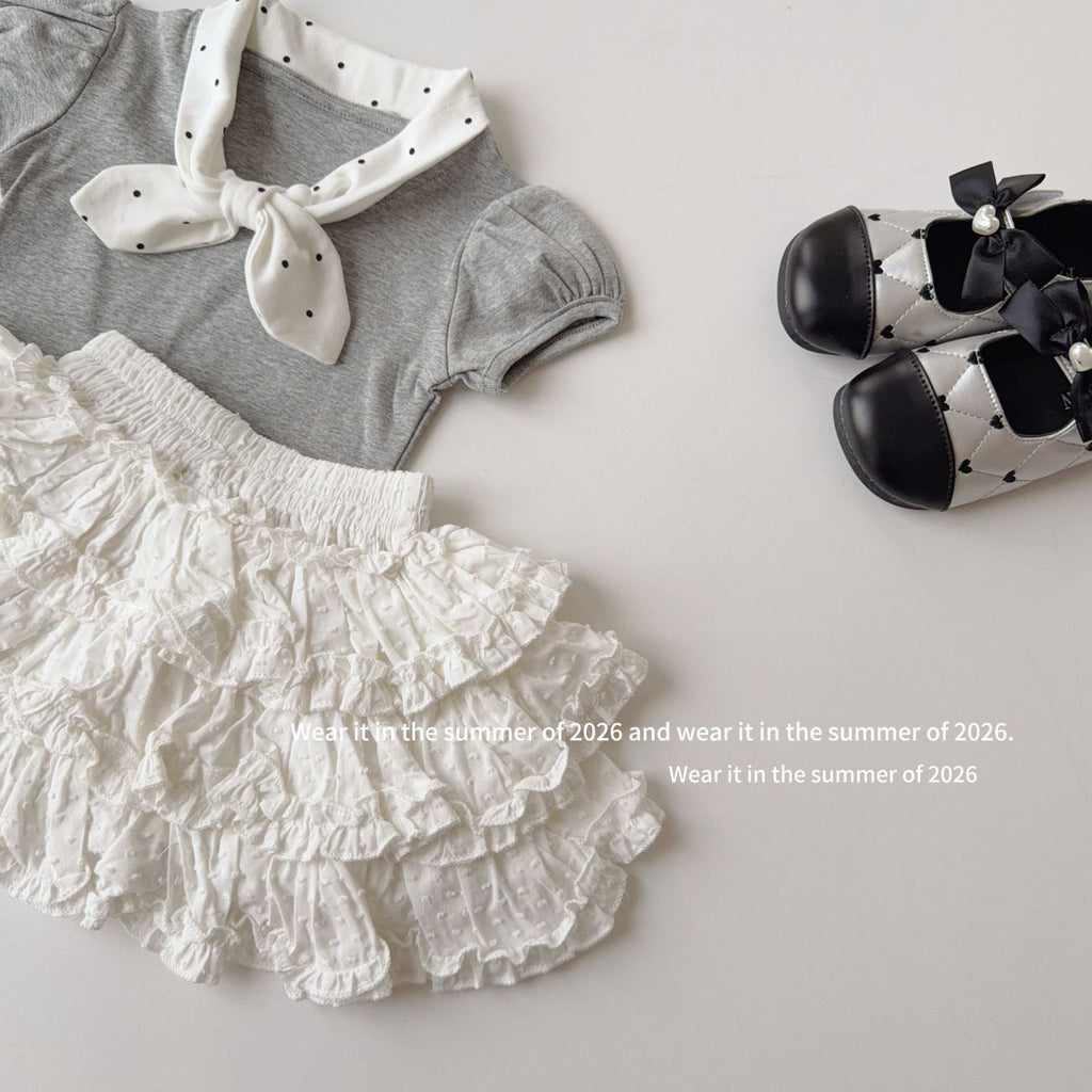 【90-150cm】復古波點蝴蝶結領短袖T