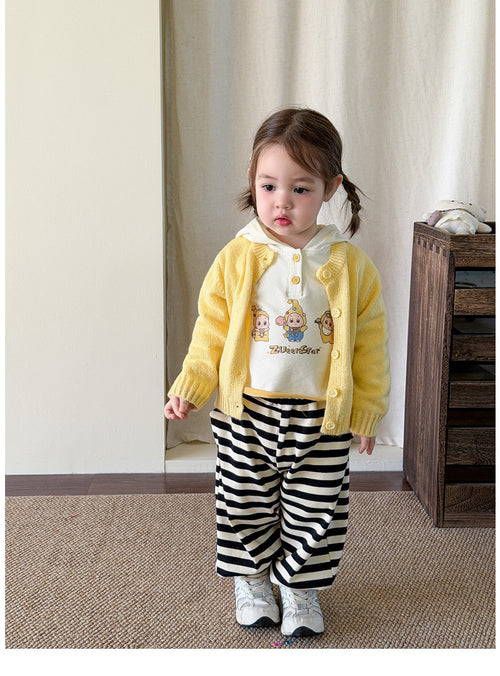 【73-110cm】星星連帽長袖 | 黃色針織開衫 | 條紋束腳褲