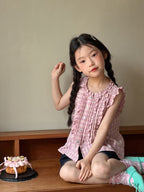 【100-170cm】清新木耳花邊格子背心