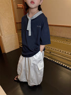 【100-160cm】韓版大口袋休閒闊腿褲