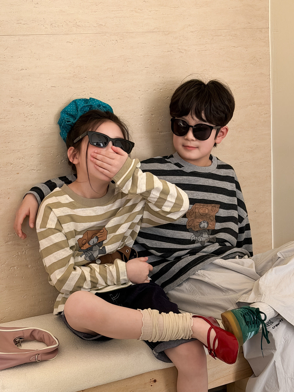 【100-160cm】卡通圓領寬鬆長袖T