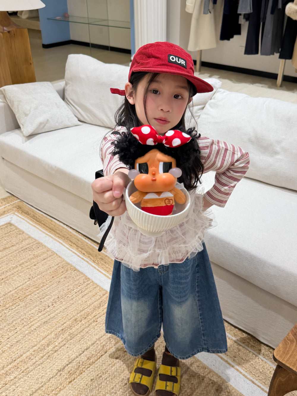 【100-160cm】百搭條紋米奇印花T+網紗兩件套