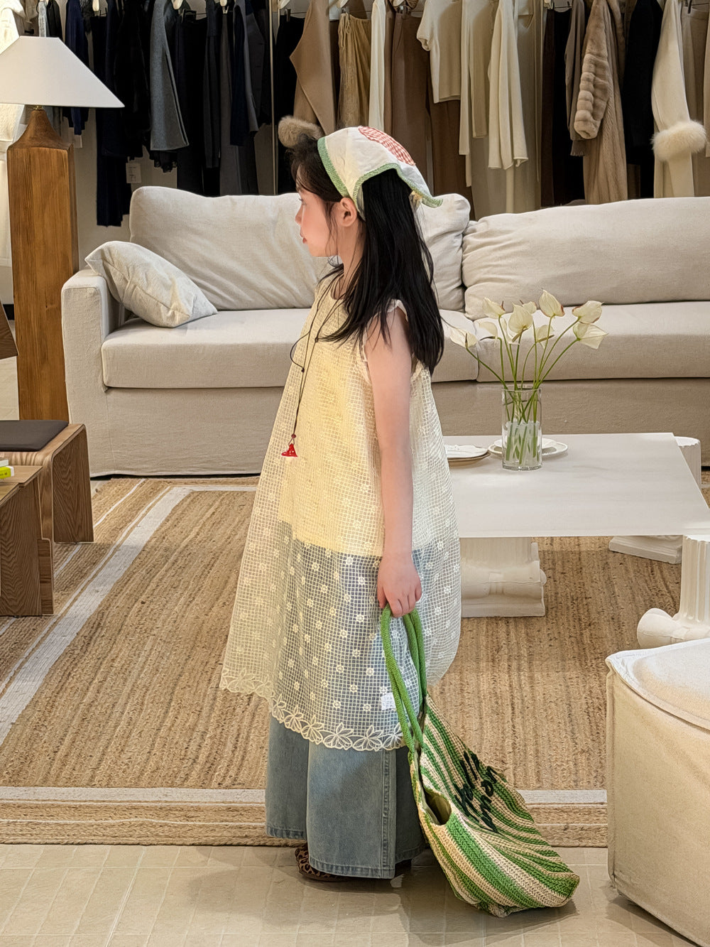 【100-160cm】韓版鏤空罩衫裙｜打底背心