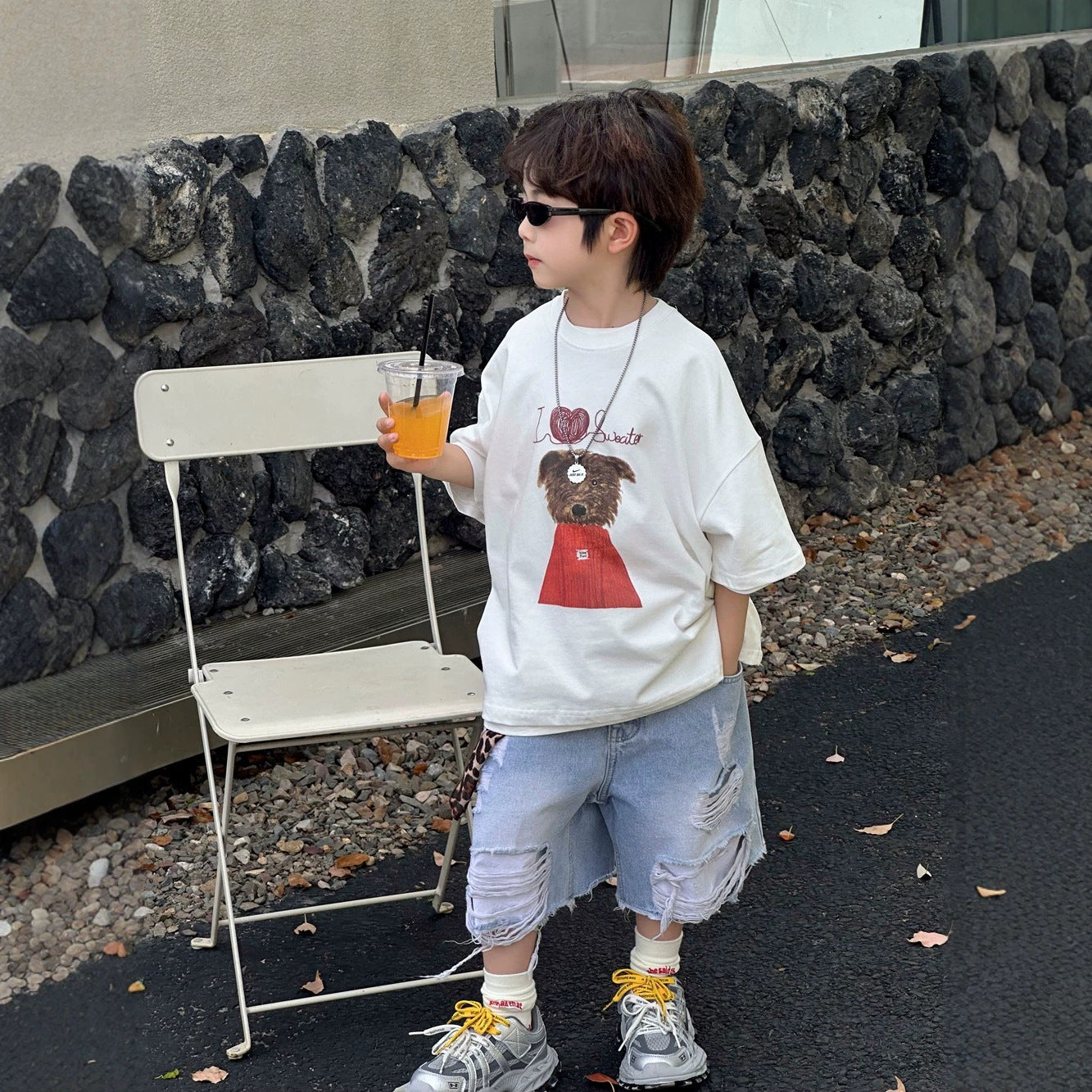 【100-160cm】狗狗數位印花短袖