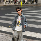 【90-160cm】韓版帥氣休閒寬鬆牛仔襯衫