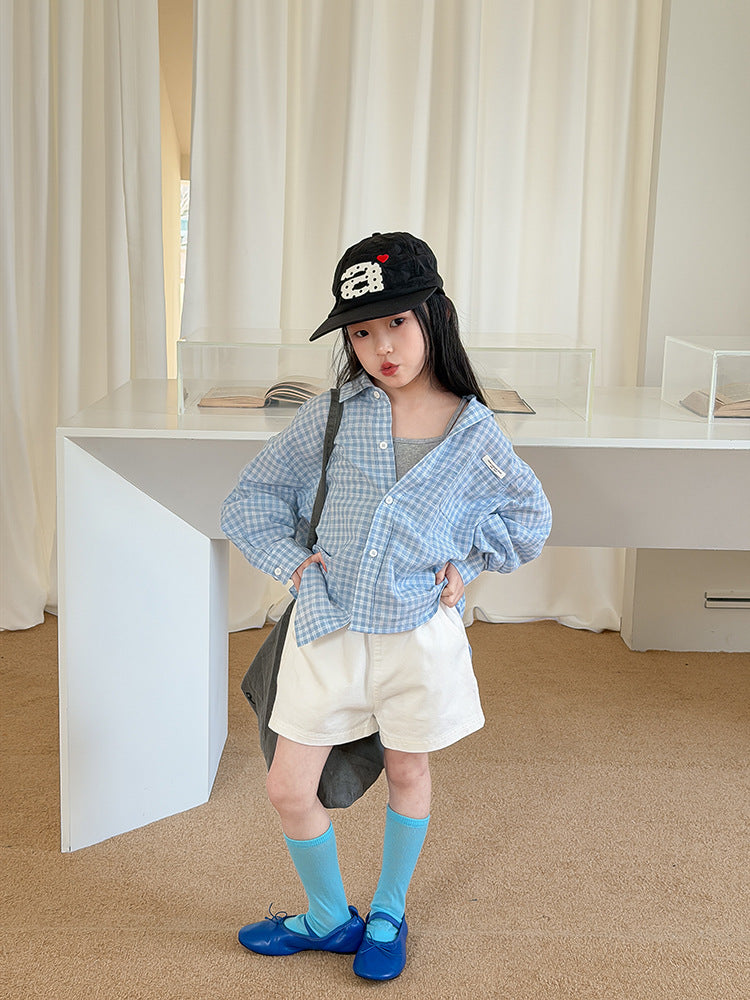 【100-170cm】慵懶格子襯衫防曬外套