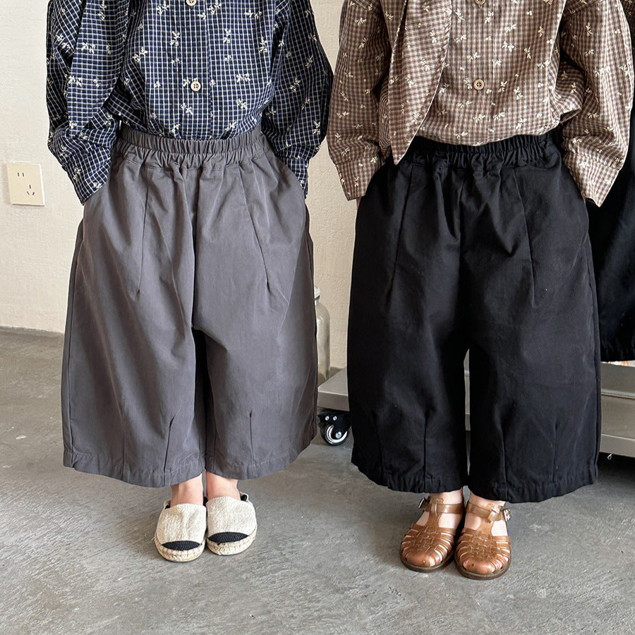 【80-140cm】簡約棉布寬鬆八分直筒褲