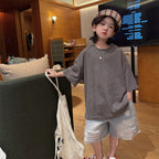 【100-160cm】韓系後背印花休閒寬鬆T