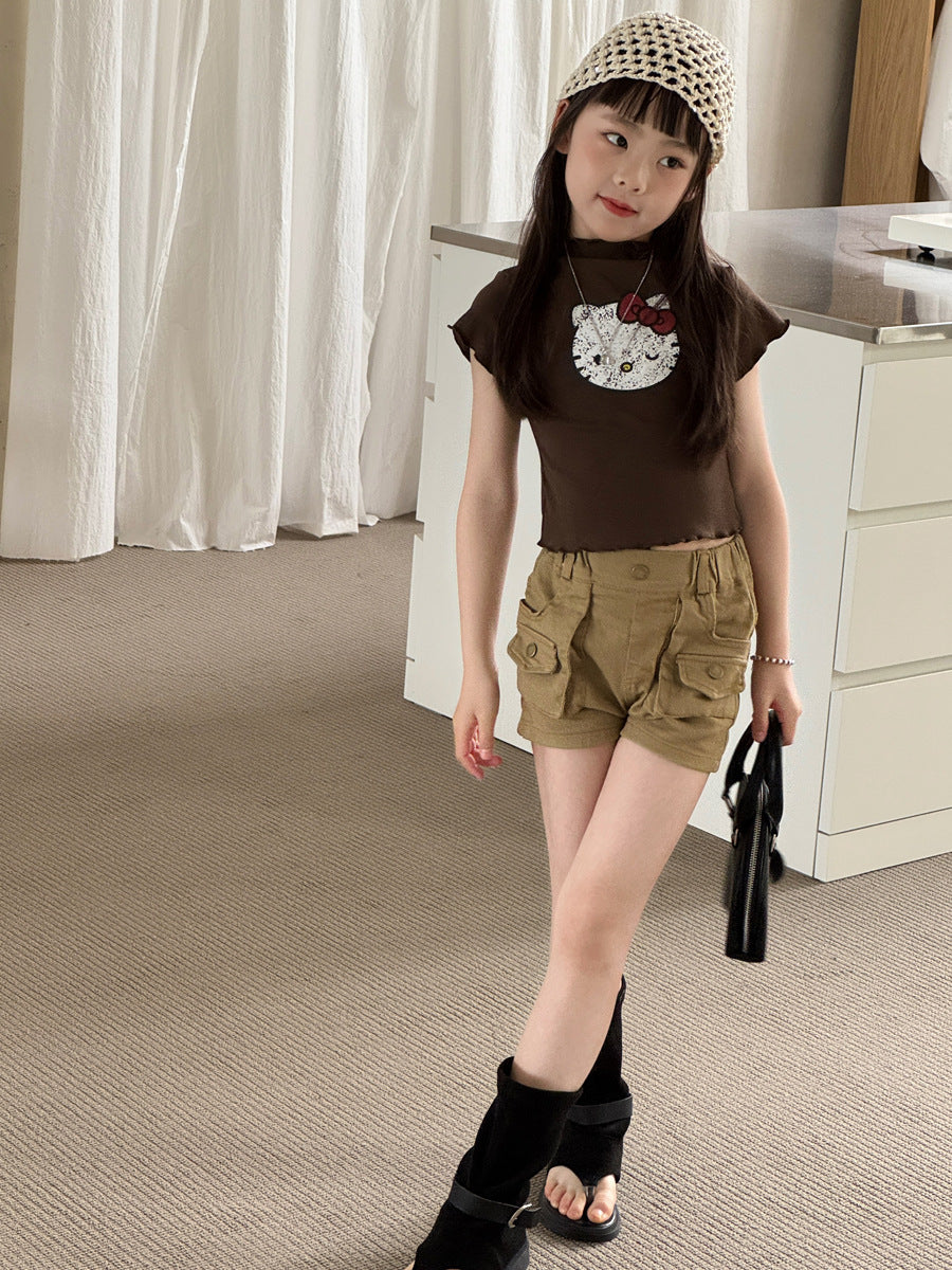 【100-150cm】美式辣妹復古印花木耳邊T