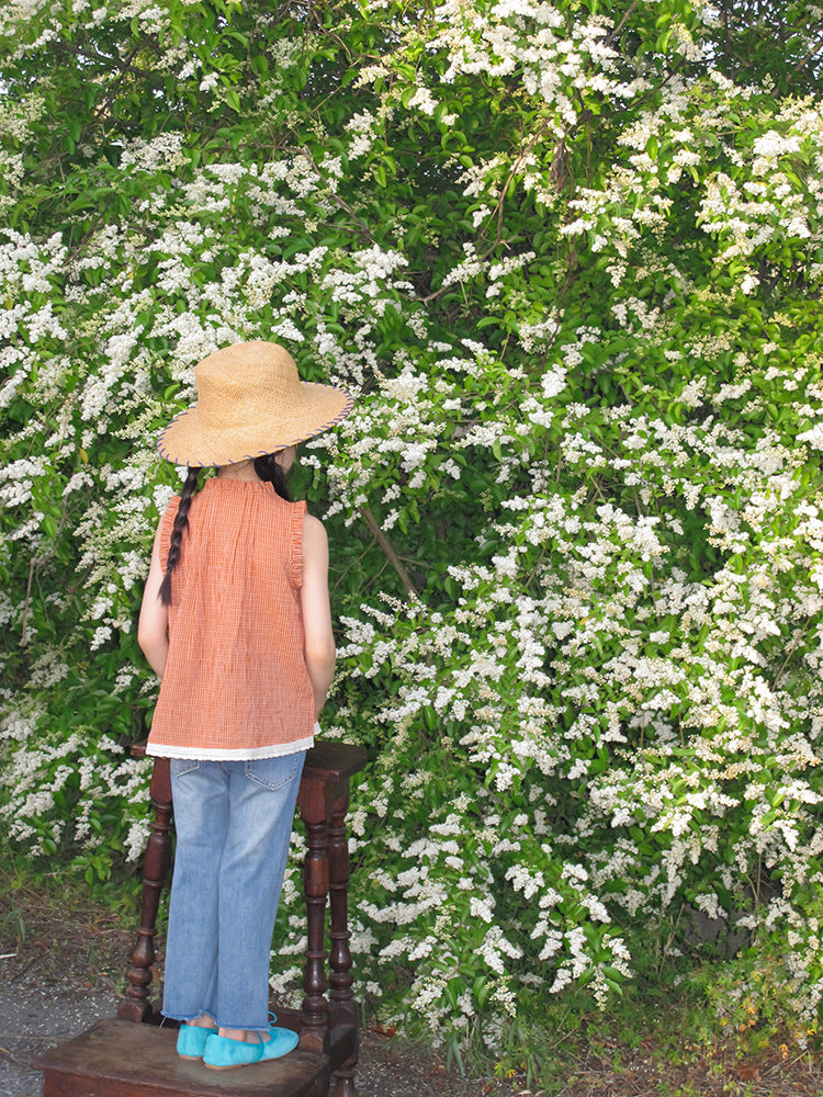 【100-170cm】蕾絲花邊格紋背心
