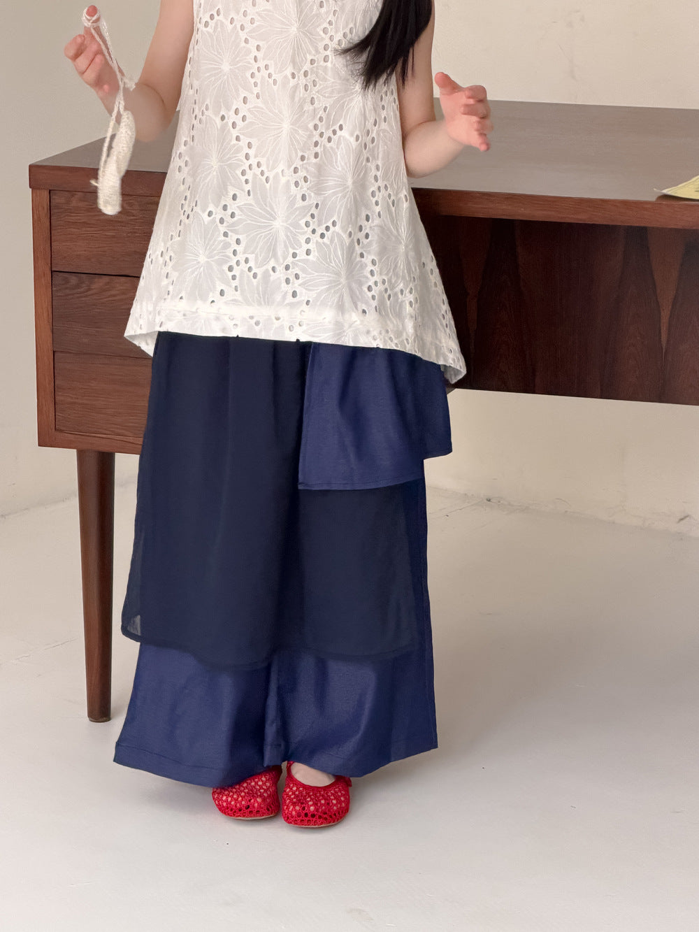 【100-160cm】韓版純色屁簾闊腿褲
