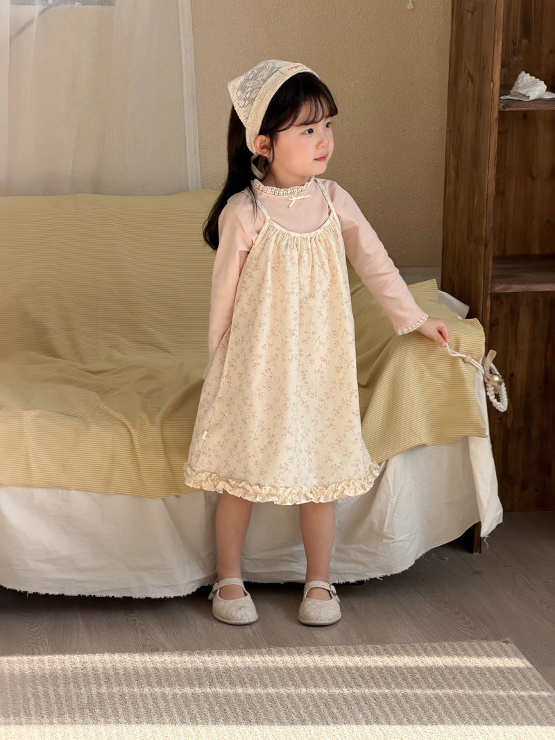 【90-140cm】韓版碎花棉布吊帶裙