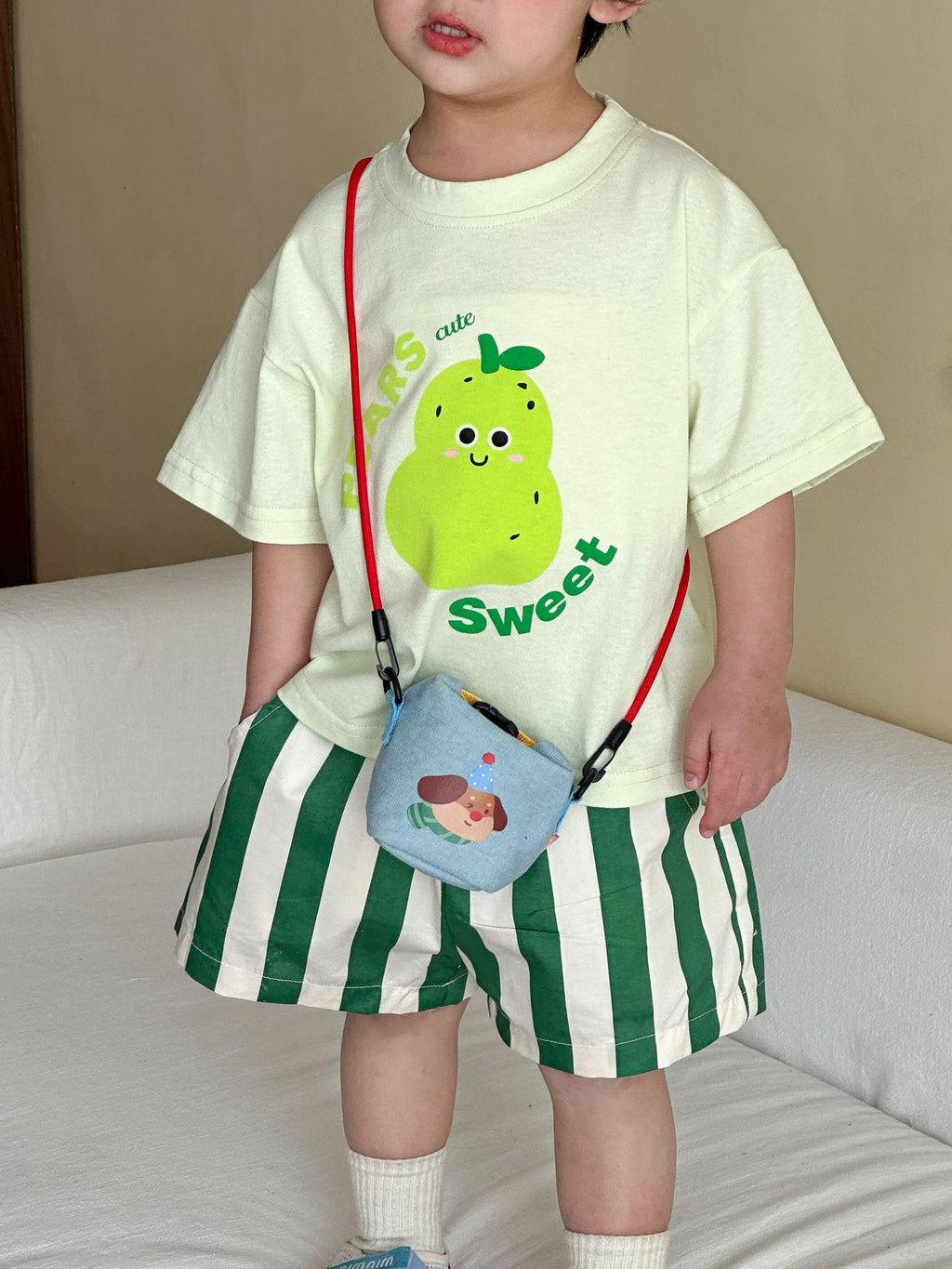 【80-150cm】水果休閒條紋短褲套裝